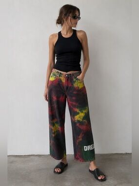 MSGM Milano Hand-Dyed Tie Dye Wide Leg Jeans DREAM Print Sz 42 Unique Piece